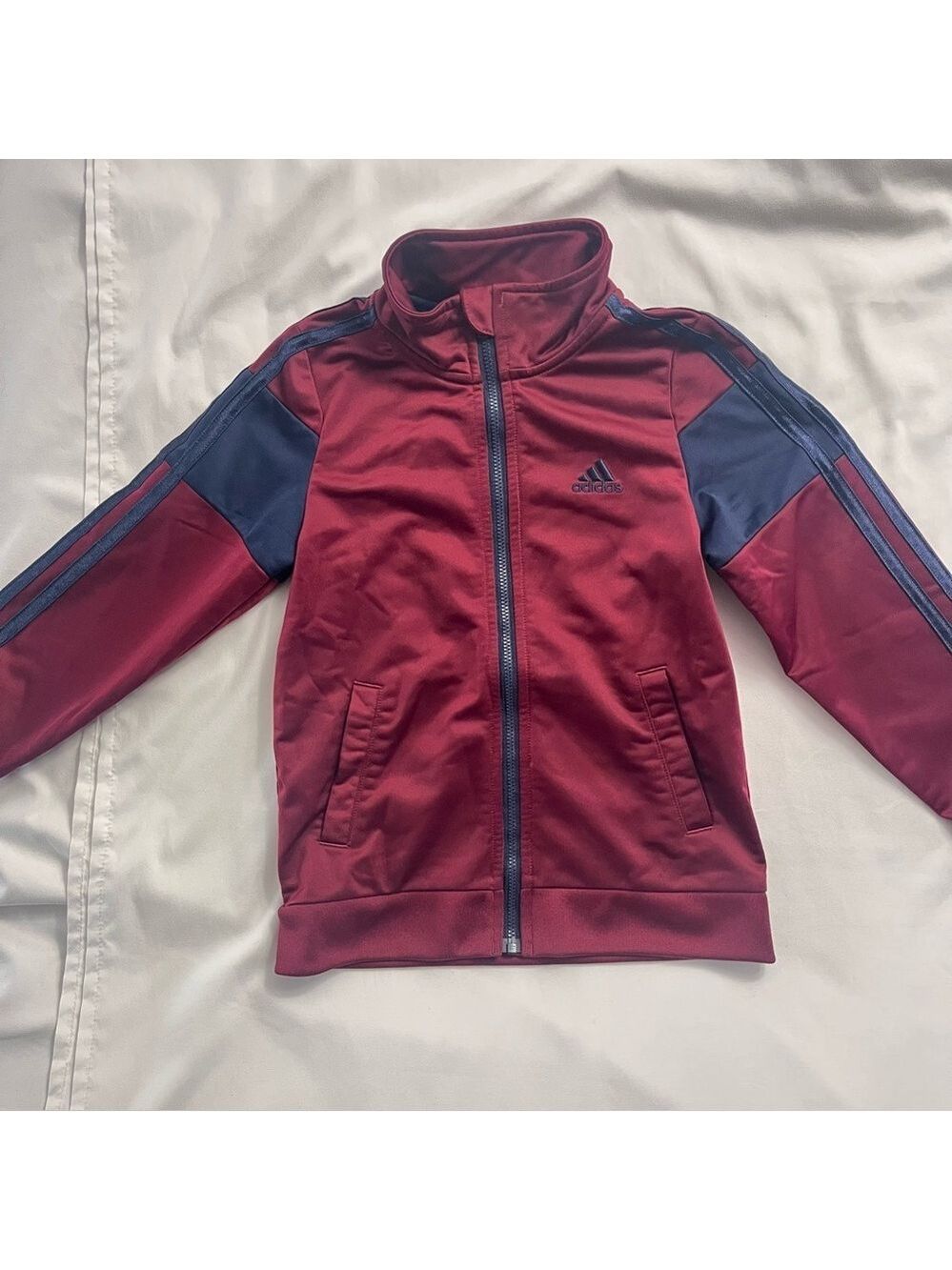 Adidas Kids Youth Track Jacket Burgundy & Navy Blue 3-Stripe
